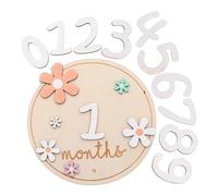 Hoement Wooden Round Monthly Progress Cards for Newborns, Double-Sided Flower Design Photo Props, 11pcs Set Including 1 Circle and 10 Number Discs for Growth Recording