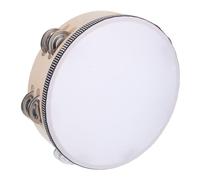 Hoement Wooden Tambourine Double Row Jingles Handheld Percussion Drum Easy Grip Rhythm Instrument for Preschool Music Class Dance Party and Coordination Development