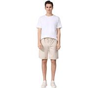 Hoerev Brand Men's Linen Casual Light Fit Shorts, Beige_1, Small