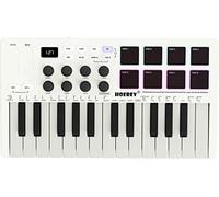 HOEREV MIDI Keyboard Controller With 8 Backlit Drum Pads, Wireless Semi Weighted Professional dynamic Keybed 8 Knobs 25 Keys USB With Lithium Battery,White