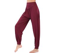 Hoerev Super Soft Modal Spandex Harem Yoga Pilates Pants,DarkRed,L