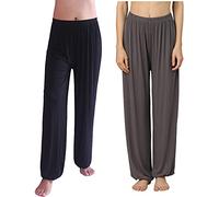 Hoerev Super Soft Modal Spandex Harem Yoga Pilates Trousers,Black + Dark Grey 2 Pairs,3XL