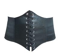 Hoerev Women Girls Elastic Wide Band Elastic Tied Waspie Corset Waist Belt,Black,XXL