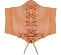 Hoerev Women Girls Elastic Wide Band Elastic Tied Waspie Corset Waist Belt,BrownYellow,M