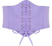 Hoerev Women Girls Elastic Wide Band Elastic Tied Waspie Corset Waist Belt,Purple with button,XL