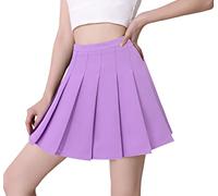 Hoerev Women Girls Short High Waist Pleated Skater Tennis School Skirt,Purple,10,L