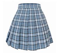 Hoerev Women Girls Short High Waist Pleated Skater Tennis School Skirt,S, Bluewb_striples - 6
