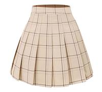 Hoerev Women Girls Short High Waist Pleated Skater Tennis School Skirt,XXXL, Beigestripe - 16
