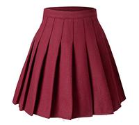 Hoerev Women Girls Versatile Plaid Pleated Skirt with Shorts for Cold Weather,UK Size 8 DarkRed