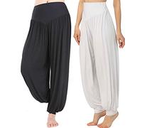 Hoerev Women Super Soft Yoga Pants Dance Trousers Lounge Pant,Black+White 2 Pairs,M