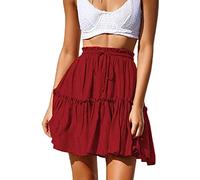 Hoerev Womens Girls Floral Flared Short Skirt Cute High Waist Ruffle Skirt Beach Mini Skirt,XXX-Large,DarkRed