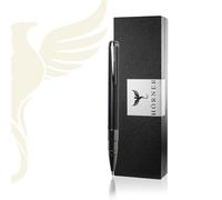 Hörner Lacuna Engraved Ballpoint Pen - Metal Case, Slim Ergonomic, Personalised, Replaceable Refill, Chrome Accents, Clip Lettering, 13.8 cm, Diameter 1.3 cm, 30 g, Gift Box, Black