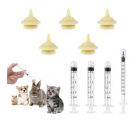 hoeslaw Kitten Feeding Nipples and Nursing Syringe, 5 Pcs Natural Rubber Nipples with 4 Pcs O-Ring Syringe (1 3cc), Reusable Newborn Pet Supplies Suitable for Kittens Puppies Bunnies Squirrels