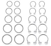 Hoeudjo 16G Stainless Steel Hinged Clicker Segment Septum Rings Horseshoe Earring Nose Lip Ring Hoop Cartilage Tragus Daith Helix Sleeper Earrings Body Piercing Jewelry 8mm-16mm, Metal
