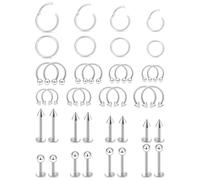 Hoeudjo 40PCS Lip Rings 16G Labret Jewelry Surgical Steel Snake Bite Piercing Studs Horseshoe Ring 6mm 8mm 10mm 12mm Monroe Medusa Hinged Clicker Septum Rings for Women Men