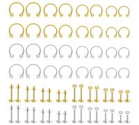 Hoeudjo 64PCS Lip Rings 16G Labret Jewelry Set Surgical Steel Snake Bite Piercing Studs Horseshoe Rings 6mm 8mm 10mm 12mm Monroe Medusa Helix Tragus Cartilage for Women Men 2