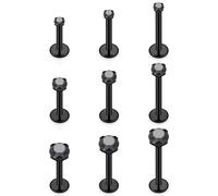 Hoeudjo Helix Piercing Jewelry Stainless Steel Tragus Piercing Jewelry Medusa Piercings Monroe Labret Ashley Lip Rings for Women Post Length 6mm 8mm 10mm, Metal Crystal, cubic zirconia