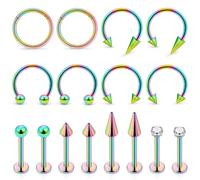 Hoeudjo Lip Rings Long Spike Snake Bite Piercing Jewelry 16G Labret Jewelry Set Monroe Studs Medusa Piercing Jewelry Surgical Steel Helix Daith Tragus Cartilage Earrings for Women Men, Metal