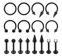 Hoeudjo Lip Rings Long Spike Snake Bite Piercing Jewelry 16G Labret Jewelry Set Monroe Studs Medusa Piercing Jewelry Surgical Steel Helix Daith Tragus Cartilage Earrings for Women Men, Metal