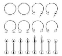 Hoeudjo Lip Rings Long Spike Snake Bite Piercing Jewelry 16G Labret Jewelry Set Monroe Studs Medusa Piercing Jewelry Surgical Steel Helix Daith Tragus Cartilage Earrings for Women Men, Metal