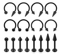Hoeudjo Long Spike Snake Bite Piercing Jewelry 16G Lip Rings Labret Jewelry Set Monroe Studs Black Surgical Steel Helix Daith Tragus Cartilage Earrings for Women Men