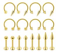 Hoeudjo Long Spike Snake Bite Piercing Jewelry 16G Lip Rings Labret Jewelry Set Monroe Studs Gold Surgical Steel Helix Daith Tragus Cartilage Earrings for Women Men