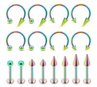 Hoeudjo Long Spike Snake Bite Piercing Jewelry 16G Lip Rings Labret Jewelry Set Monroe Studs Rainbow Surgical Steel Helix Daith Tragus Cartilage Earrings for Women Men
