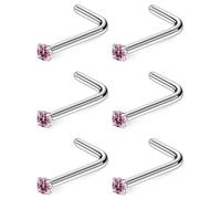 Hoeudjo Nose Studs Surgical Steel Cubic Zirconia Nose Rings Kit for Women Men Tiny Nose Stud Bone & L Shaped Nostril Piercing Jewelry 24 Gauge 6 Pieces Set, Metal, cubic zirconia