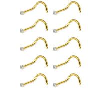 Hoeudjo Nose Studs Surgical Steel Cubic Zirconia Nose Rings Kit for Women Men Tiny Nose Stud Bone & Screw & L Shaped Nostril Piercing Jewelry 24/22/20/18 Gauge 10 Pieces, 18g/1.5mm clear CZ, Metal