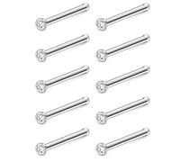 Hoeudjo Nose Studs Surgical Steel Cubic Zirconia Nose Rings Kit for Women Men Tiny Nose Stud Bone & Screw & L Shaped Nostril Piercing Jewelry 18/20/22/24 Gauge 10 Pieces, 20g/1.5mm clear CZ, Metal