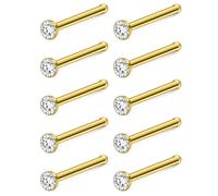 Hoeudjo Nose Studs Surgical Steel Cubic Zirconia Nose Rings Kit for Women Men Tiny Nose Stud Bone & Screw & L Shaped Nostril Piercing Jewelry 18/20/22/24 Gauge 10 Pieces, 18g/1.5mm clear CZ, Metal