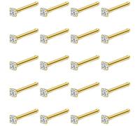 Hoeudjo Nose Studs Surgical Steel Cubic Zirconia Nose Rings Kit for Women Men Tiny Nose Stud Screw & Bone & L Shaped Nostril Piercing Jewelry 24-18 Gauge 20 Pieces, 20g/1.5mm clear CZ, Metal, cubic