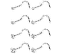 Hoeudjo Nose Studs Surgical Steel Cubic Zirconia Nose Rings Kit for Women Men Tiny Nose Stud Screw & Bone & L Shaped Nostril Piercing Jewelry 22-18 Gauge 8 Pieces 1.5mm 2mm 2.5mm 3mm, 20g,corkscrew