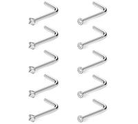 Hoeudjo Nose Studs Surgical Steel Cubic Zirconia Nose Rings Kit for Women Men Tiny Nose Stud Screw & Bone & L Shaped Nostril Piercing Jewelry 22-18 Gauge 10 Pieces, Metal, cubic zirconia