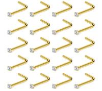 Hoeudjo Nose Studs Surgical Steel Cubic Zirconia Nose Rings Kit for Women Men Tiny Nose Stud Screw & Bone & L Shaped Nostril Piercing Jewelry 24-18 Gauge 20 Pieces, 18g/1.5mm clear CZ, Metal, cubic