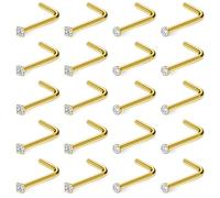 Hoeudjo Nose Studs Surgical Steel Cubic Zirconia Nose Rings Kit for Women Men Tiny Nose Stud Screw & Bone & L Shaped Nostril Piercing Jewelry 24-18 Gauge 20 Pieces Set, 22g/1.5mm clear CZ, Metal