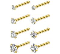 Hoeudjo Nose Studs Surgical Steel Cubic Zirconia Nose Rings Kit for Women Men Tiny Nose Stud Screw & Bone & L Shaped Nostril Piercing Jewelry 22-18 Gauge 8 Pieces 1.5mm 2mm 2.5mm 3mm, 18g,corkscrew