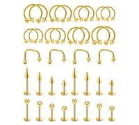 Hoeudjo Snake Bite Piercing Jewelry 16G Lip Rings Long Spike Labret Jewelry Set Monroe Studs Gold Surgical Steel Helix Daith Tragus Cartilage Earrings for Women Men