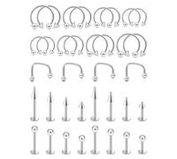 Hoeudjo Snake Bite Piercing Jewelry 16G Lip Rings Long Spike Labret Jewelry Set Monroe Studs Silver Surgical Steel Helix Daith Tragus Cartilage Earrings for Women Men