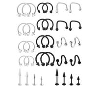 Hoeudjo Snake Bite Piercing Jewelry 16G Lip Rings Long Spike Labret Jewelry Set Monroe Studs Surgical Steel Helix Tragus Cartilage Earrings for Women Men Silver-tone Black