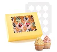 Hoewina 6PCS Cupcake Boxes - Hold 12 Count Cupcake Containers with Window, Food Grade Cupcake Holder Easy Transport and Presentation - Ideal for Cupcakes, Desserts, and More (Yellow)