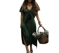HOFAHOVA Viking Womens Dresses Maxi Medieval Renaissance Tree of Life V-Neck Short Sleeve Summer Long Dress