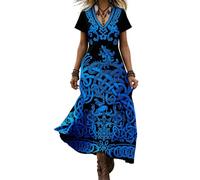 HOFAHOVA Viking Womens Dresses Maxi Medieval Renaissance Tree of Life V-Neck Short Sleeve Summer Long Dress