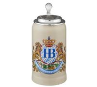 Hofbräuhaus München Stein Beer Mug Lion Decoration with Tin Lid 1 L Original Beer Glass with HB Logo, Gift Idea for Men and Women