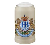 Hofbräuhaus München Stein Beer Mug Lion Decoration without Tin Lid 1 L Original Beer Glass with HB Logo, Gift Idea for Men and Women (without Tin Lid, 1 Litre)
