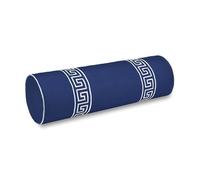 Hofdeco Premium Coastal Hampton Patio Indoor Outdoor Bolster Pillow Cover Only, 8"x24" Water Repellent for Backyard, Couch, Poolside, Navy Blue Embroidered Greek Key
