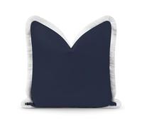 Hofdeco Premium Coastal Hampton Style Patio Outdoor Performance Pillow Cover Only, 20"x20" Water Repellent, UV and Fade Resistant for Backyard, Couch, Dark Navy Blue Solid with Fringe