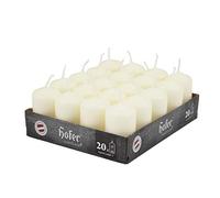Hofer Ivory Pillar Candles - Set of 20 Decorative Small Candles - 4 x 7 cm - 11 Hours Long Burning - Unscented - Dripless - Smokeless - RAL Quality