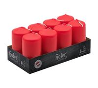Hofer Red Pillar Candles - 4.5 x 9 cm - Set of 8 Small Decorative Cylindrical Candles - Red Colour - Long Burning Time of 12 Hours - Non-Drip Wax - Unscented - RAL Quality