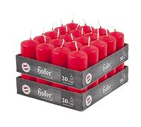 Hofer Red Pillar Candles - Set of 40 Decorative Small Candles - 4 x 7 cm - 11 Hours Long Burning - Unscented - Dripless - Smokeless - RAL Quality